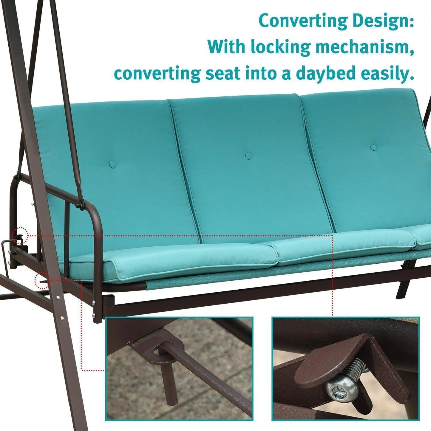 3-Person Outdoor Patio Swing Chair with Adjustable Canopy Furniture Aoodor