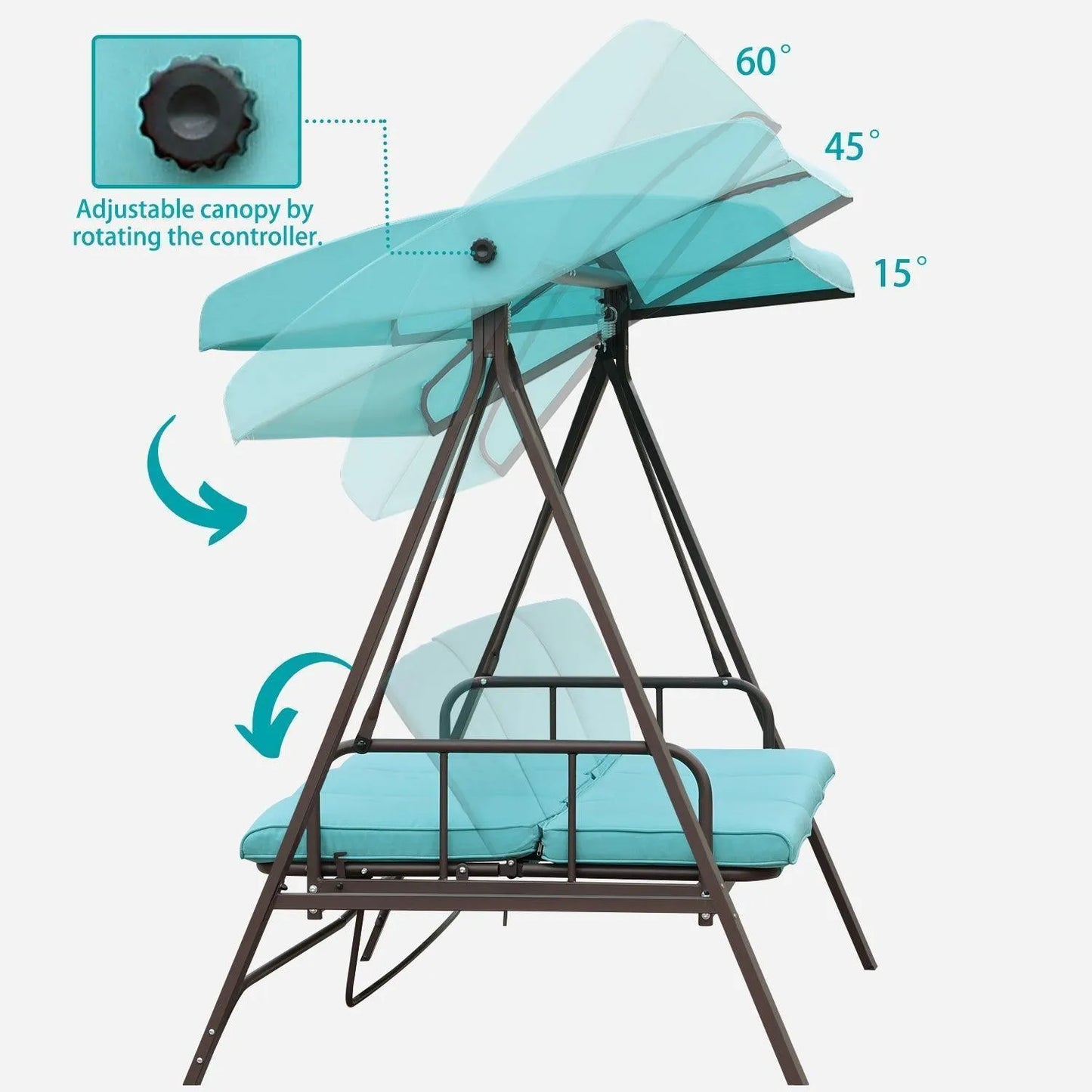 3-Person Outdoor Patio Swing Chair with Adjustable Canopy Furniture Aoodor