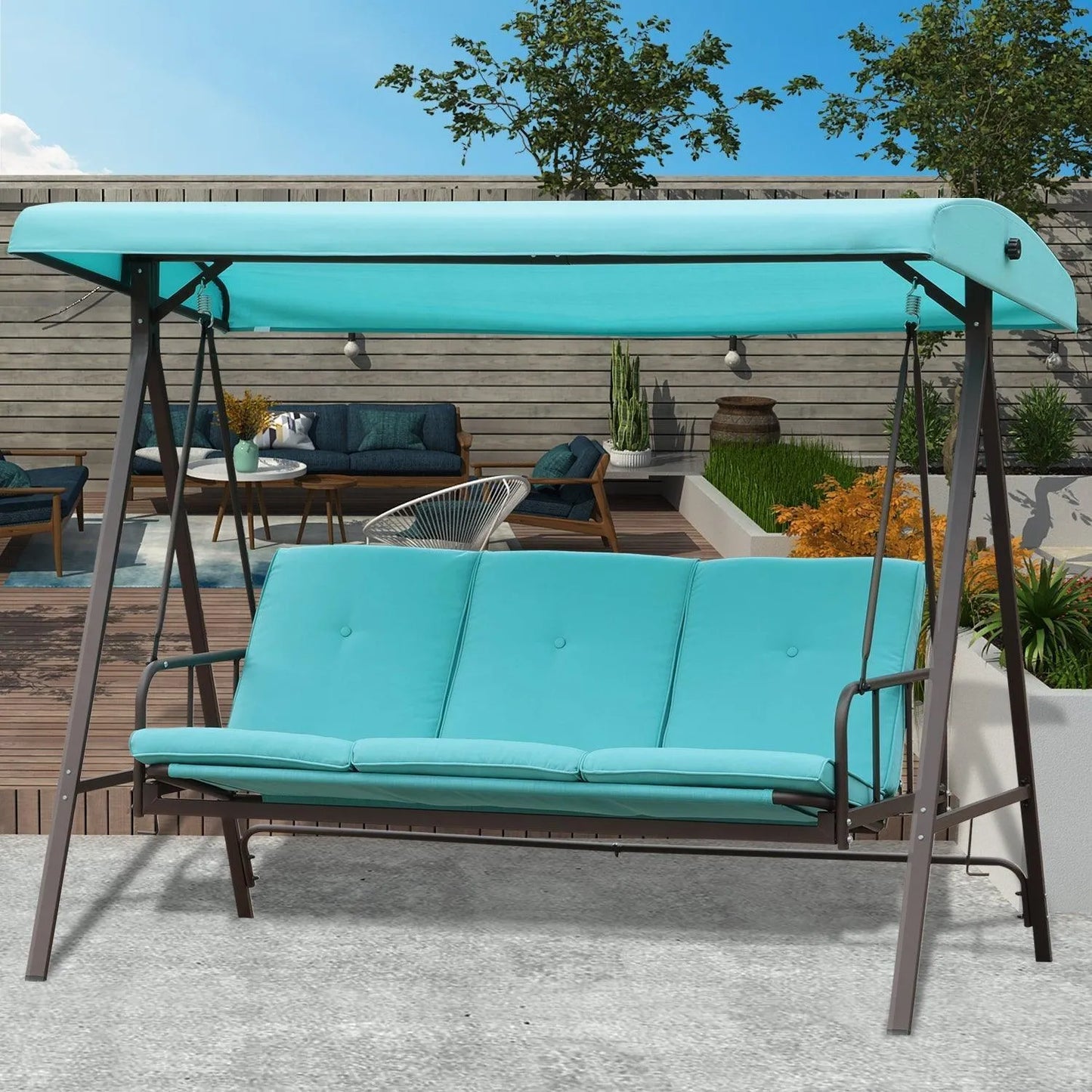 3-Person Outdoor Patio Swing Chair with Adjustable Canopy Furniture Aoodor