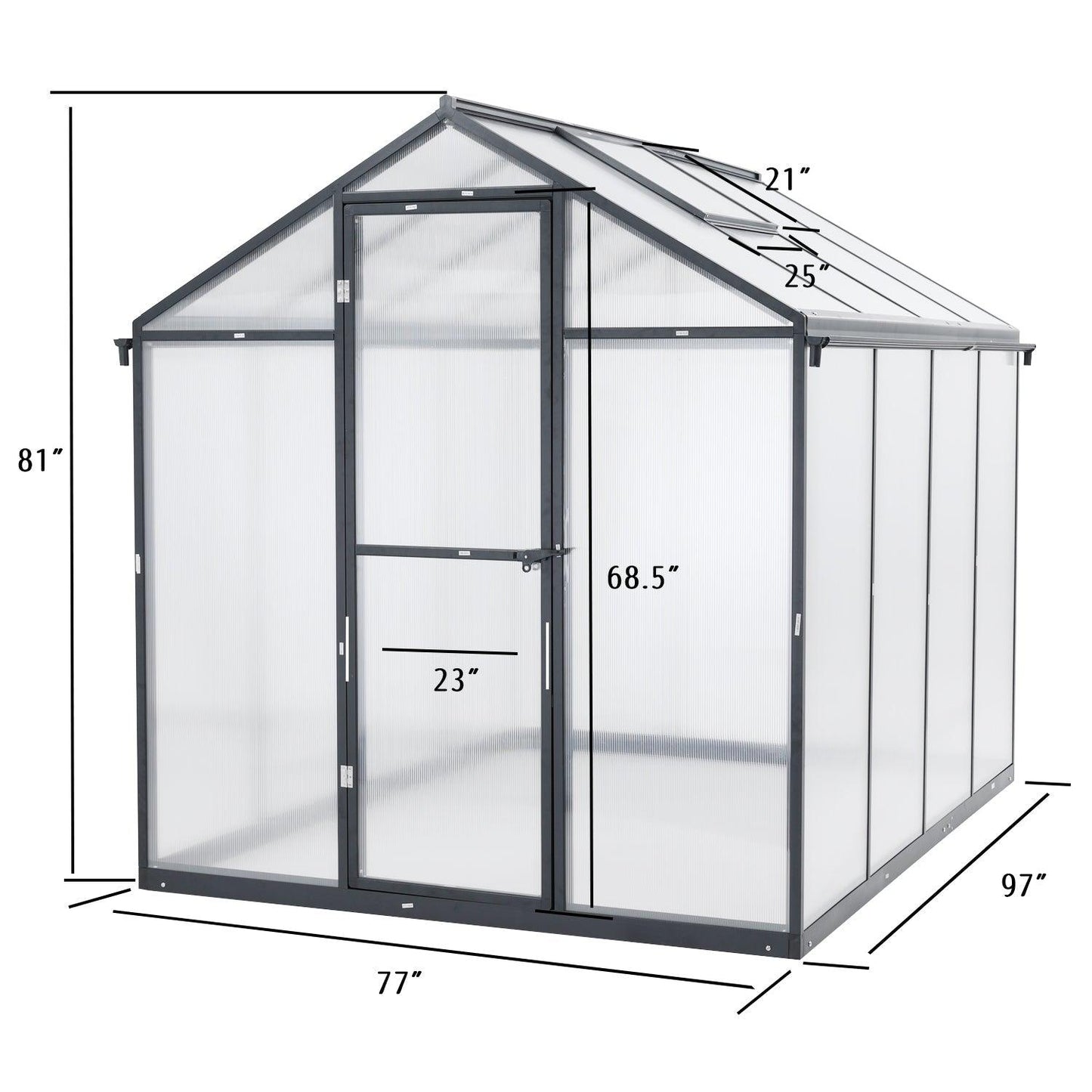 6' x 8' /6' x 10' Walk-in Polycarbonate Greenhouse with Roof Vent and Door lock, Aluminum Frame and Polycarbonate Panels- White/Black Aoodor LLC