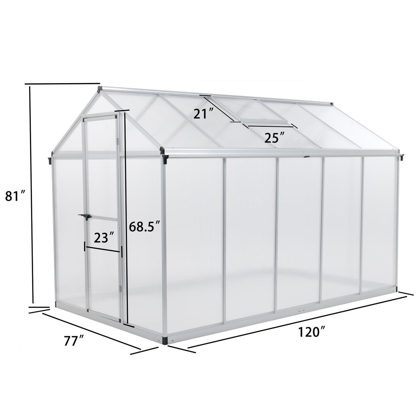 6' x 8' /6' x 10' Walk-in Polycarbonate Greenhouse with Roof Vent and Door lock, Aluminum Frame and Polycarbonate Panels- White/Black Aoodor LLC