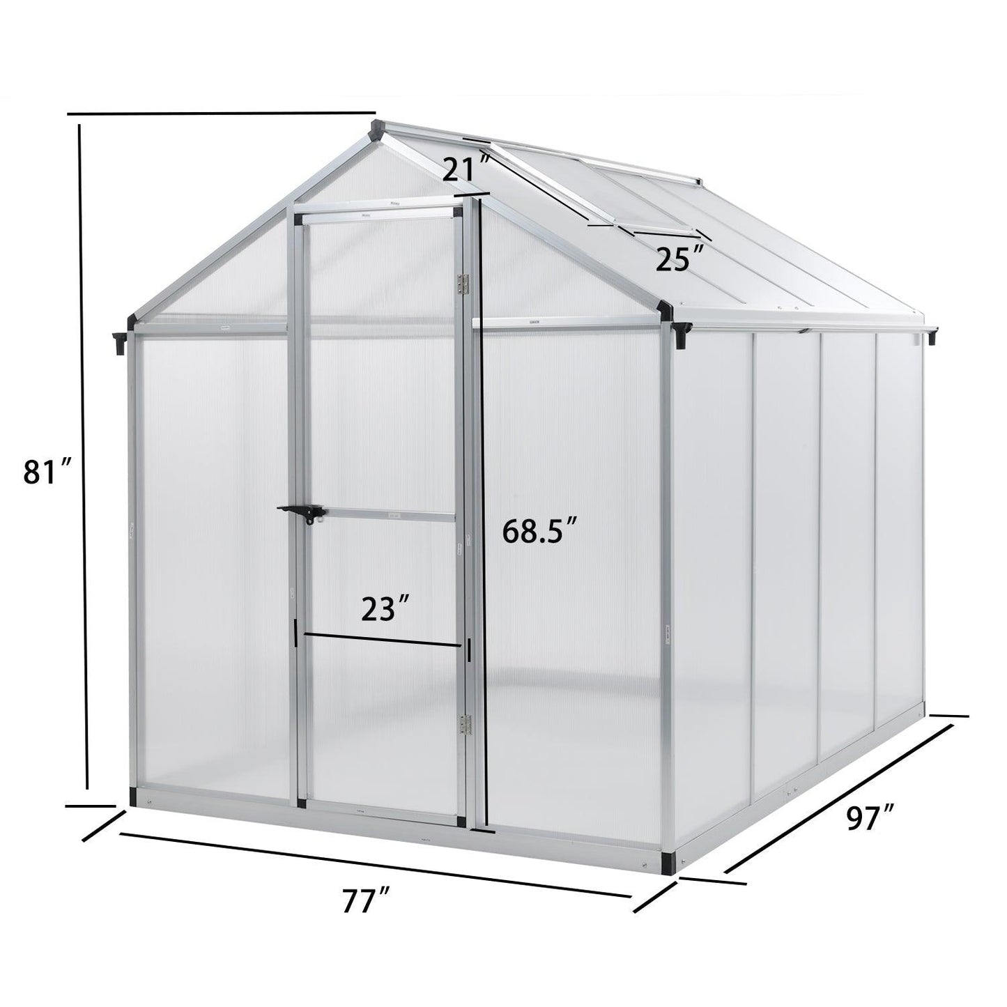 6' x 8' /6' x 10' Walk-in Polycarbonate Greenhouse with Roof Vent and Door lock, Aluminum Frame and Polycarbonate Panels- White/Black Aoodor LLC
