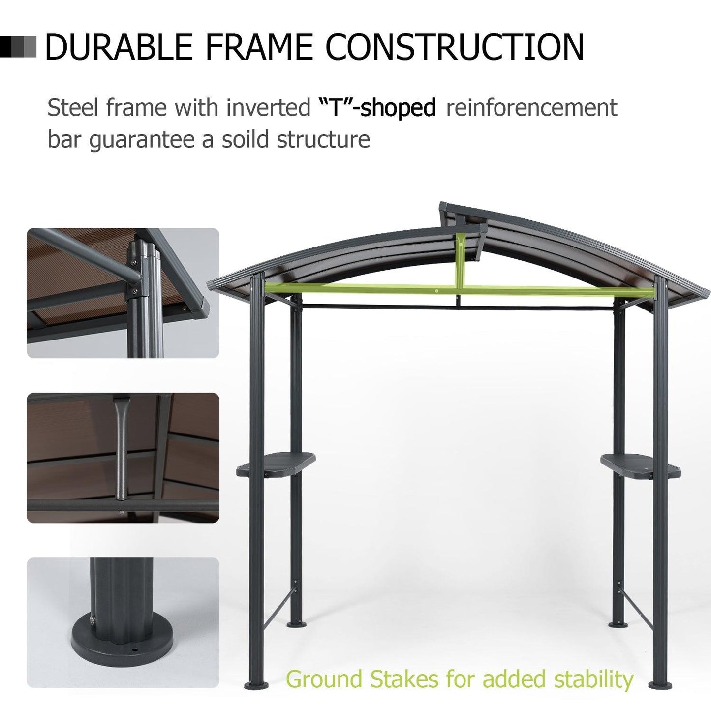 8 x 5 ft. BBQ Grill Gazebo Shelter, Steel Frame and Double-Tier Polycarbonate Top Canopy, with Side Shelves Gazebo Aoodor LLC