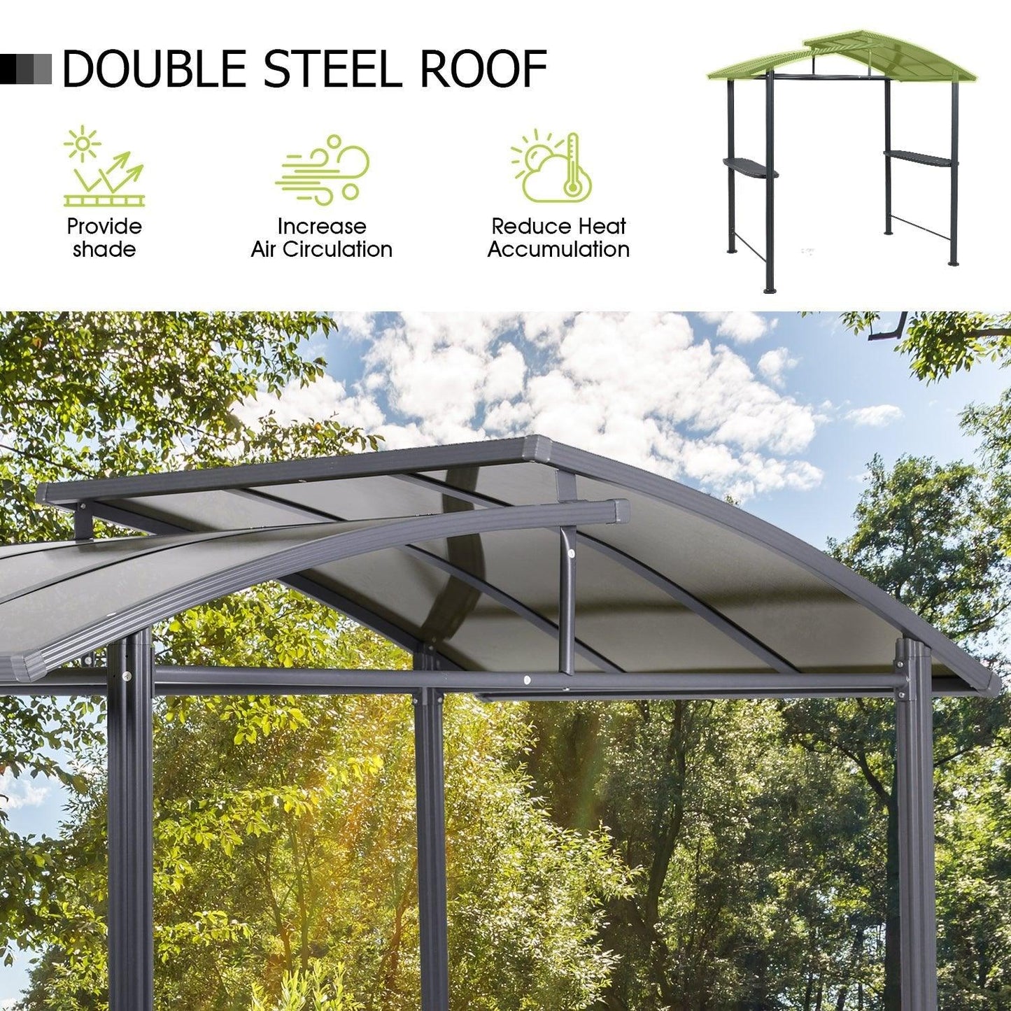 8 x 5 ft. BBQ Grill Gazebo Shelter, Steel Frame and Double-Tier Polycarbonate Top Canopy, with Side Shelves Gazebo Aoodor LLC