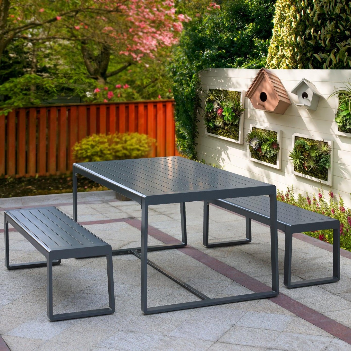 Outdoor 3-Piece Aluminum Picnic Table Set, Rectangular Patio Dining Table with Benches Furniture Aoodor LLC