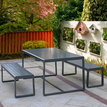 Outdoor 3-Piece Aluminum Picnic Table Set,  Rectangular Patio Dining Table with Benches Furniture Aoodor LLC