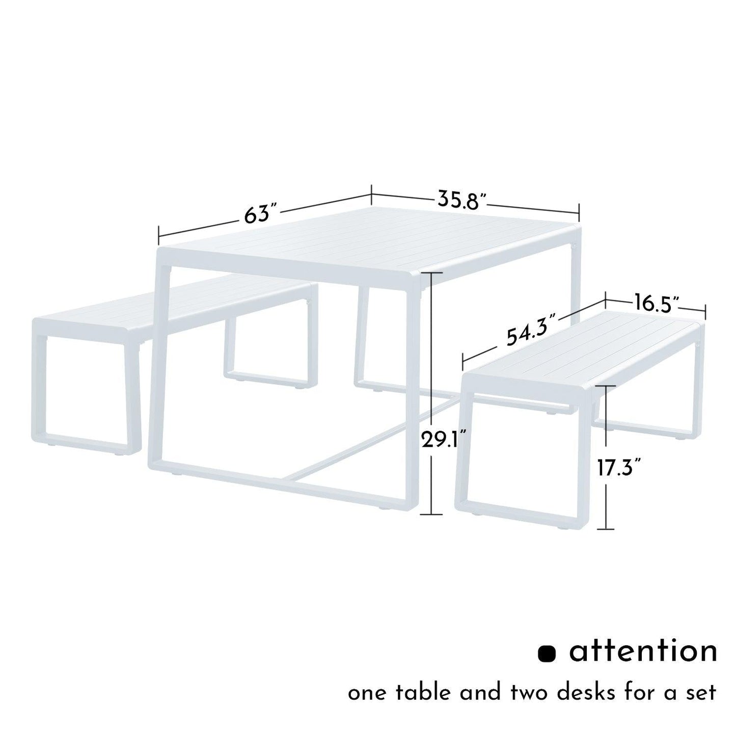 Outdoor 3-Piece Aluminum Picnic Table Set, Rectangular Patio Dining Table with Benches Furniture Aoodor LLC