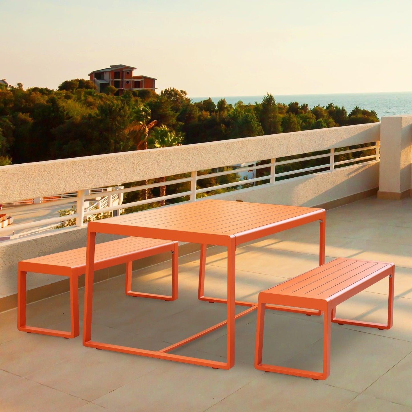 Outdoor 3-Piece Aluminum Picnic Table Set, Rectangular Patio Dining Table with Benches Furniture Aoodor LLC