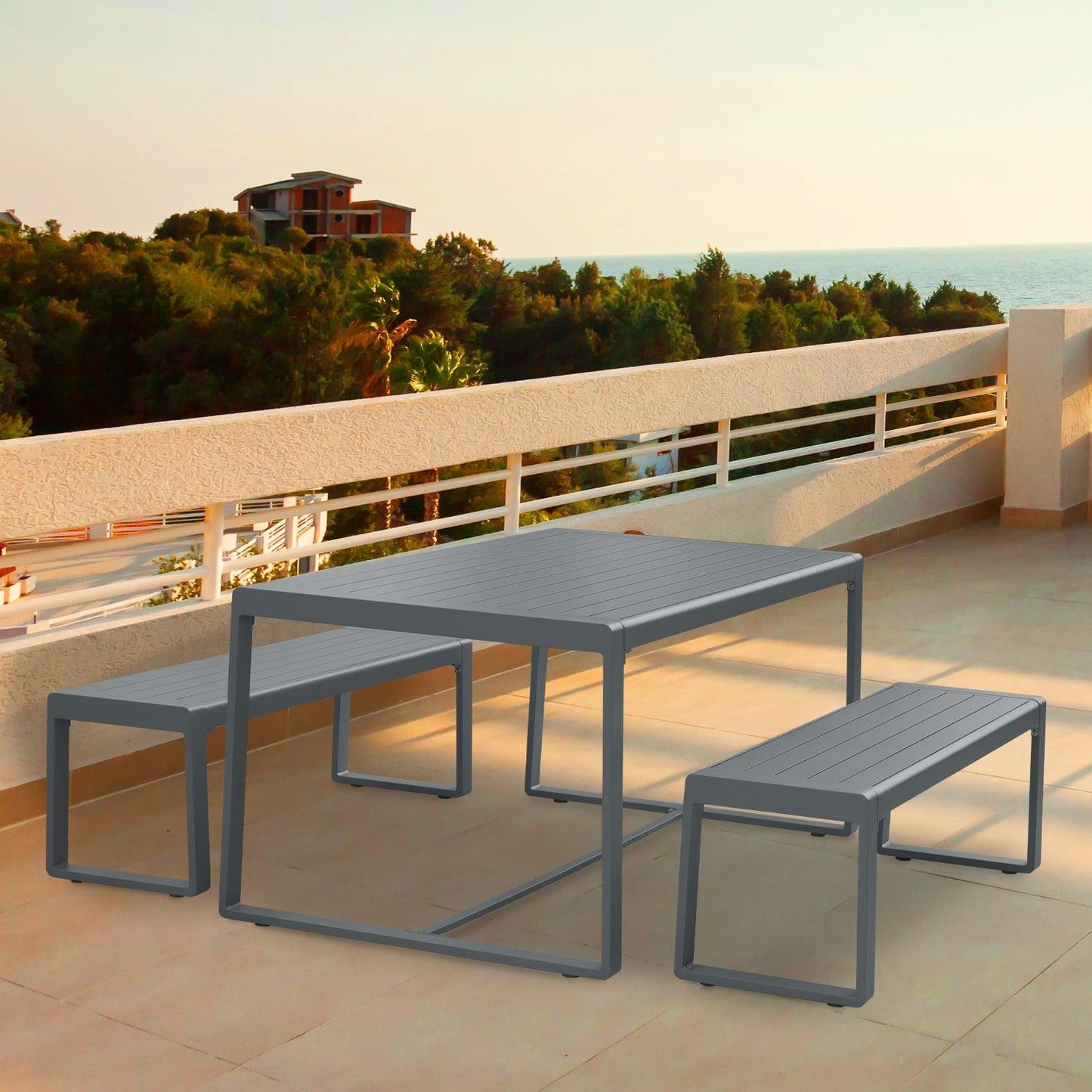 Outdoor 3-Piece Aluminum Picnic Table Set, Rectangular Patio Dining Table with Benches Furniture Aoodor LLC