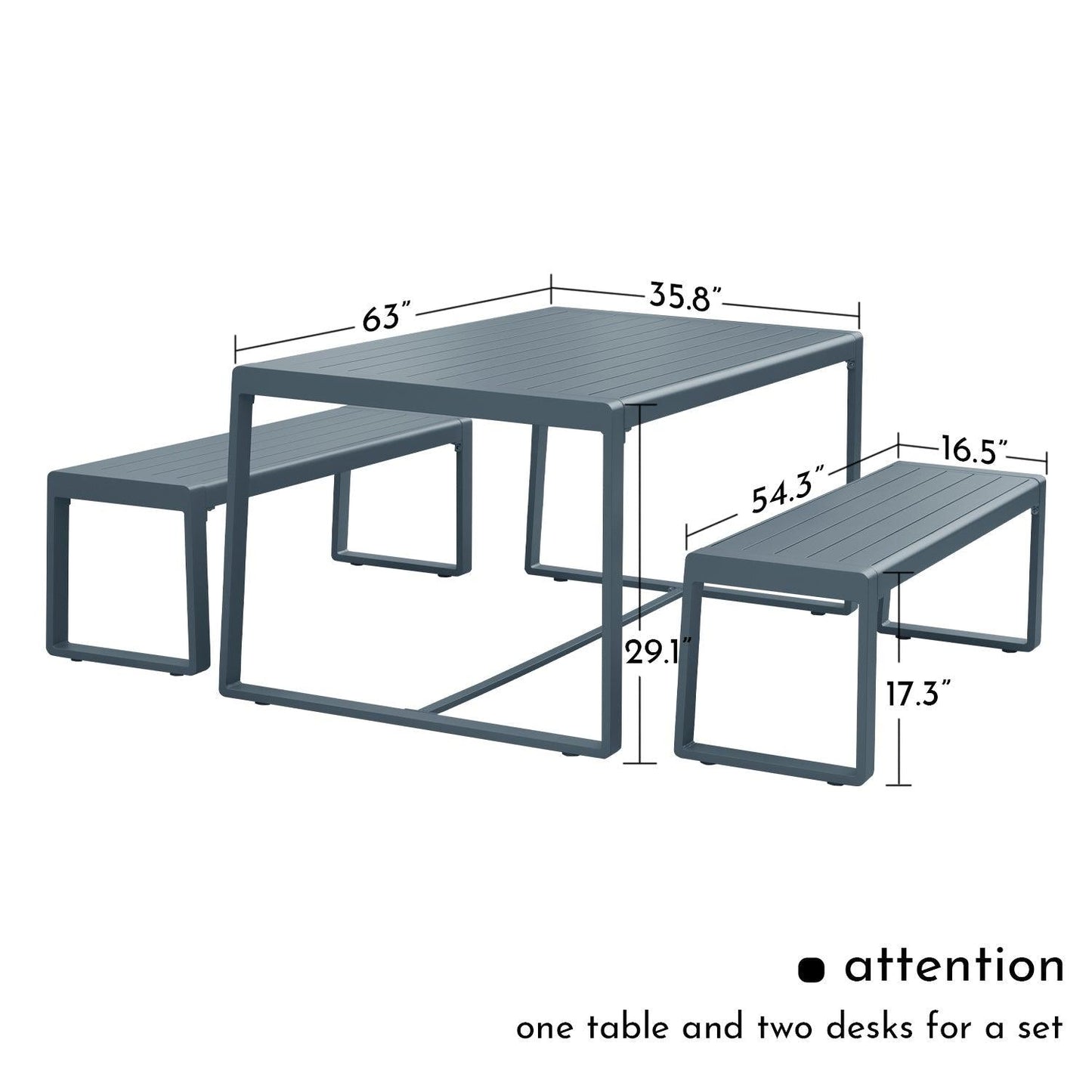 Outdoor 3-Piece Aluminum Picnic Table Set, Rectangular Patio Dining Table with Benches Furniture Aoodor LLC