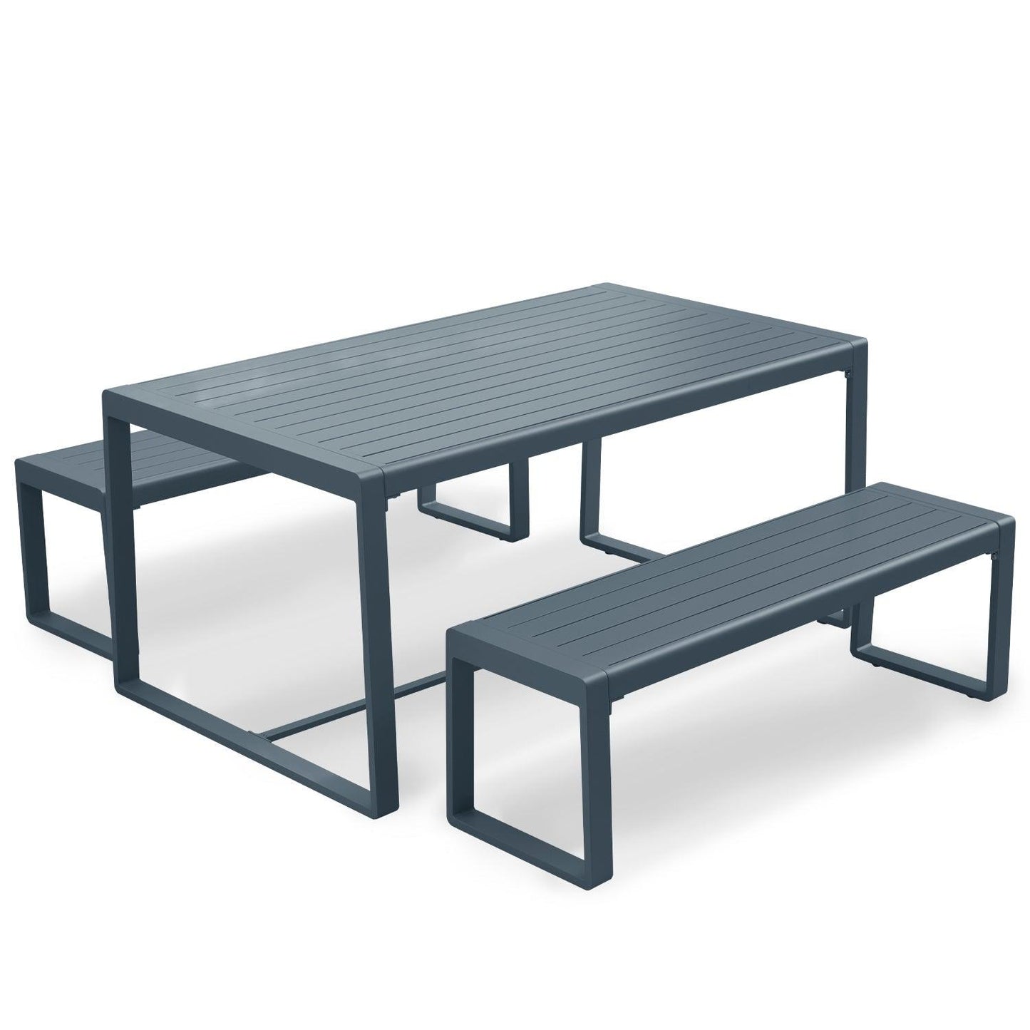Outdoor 3-Piece Aluminum Picnic Table Set, Rectangular Patio Dining Table with Benches Furniture Aoodor LLC Black