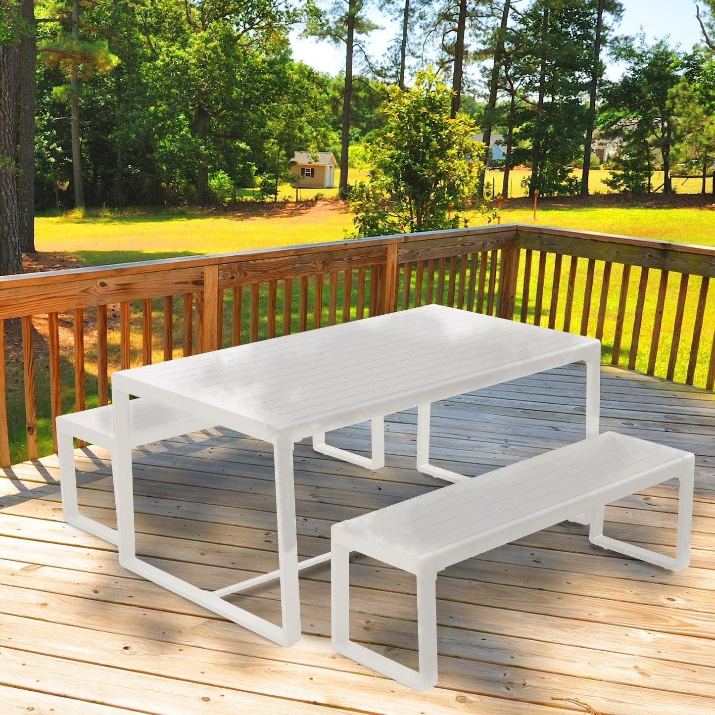 Outdoor 3-Piece Aluminum Picnic Table Set, Rectangular Patio Dining Table with Benches Furniture Aoodor LLC