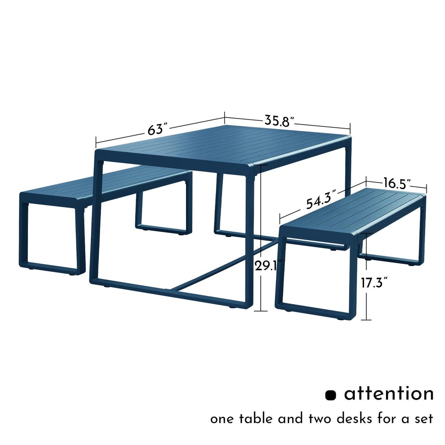 Outdoor 3-Piece Aluminum Picnic Table Set, Rectangular Patio Dining Table with Benches Furniture Aoodor LLC