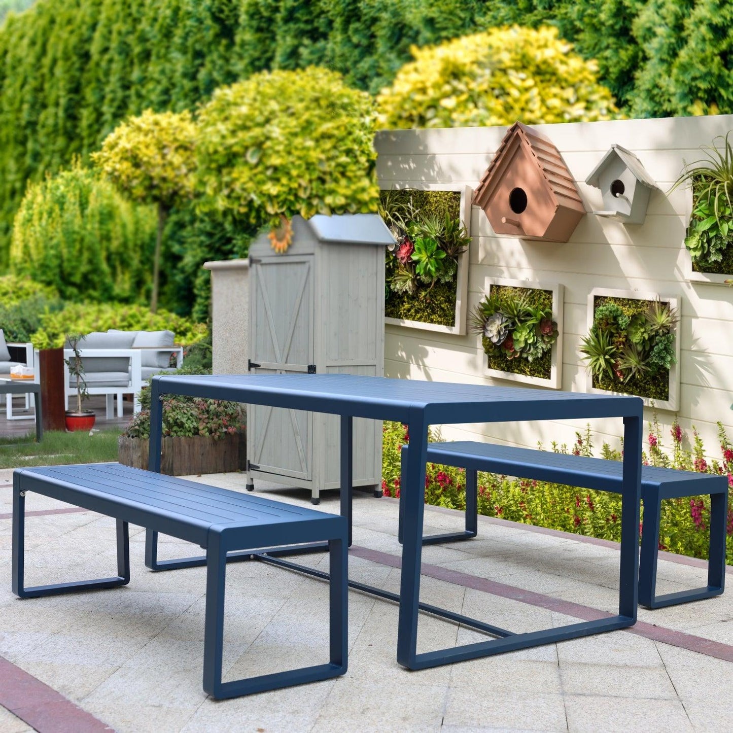 Outdoor 3-Piece Aluminum Picnic Table Set, Rectangular Patio Dining Table with Benches Furniture Aoodor LLC
