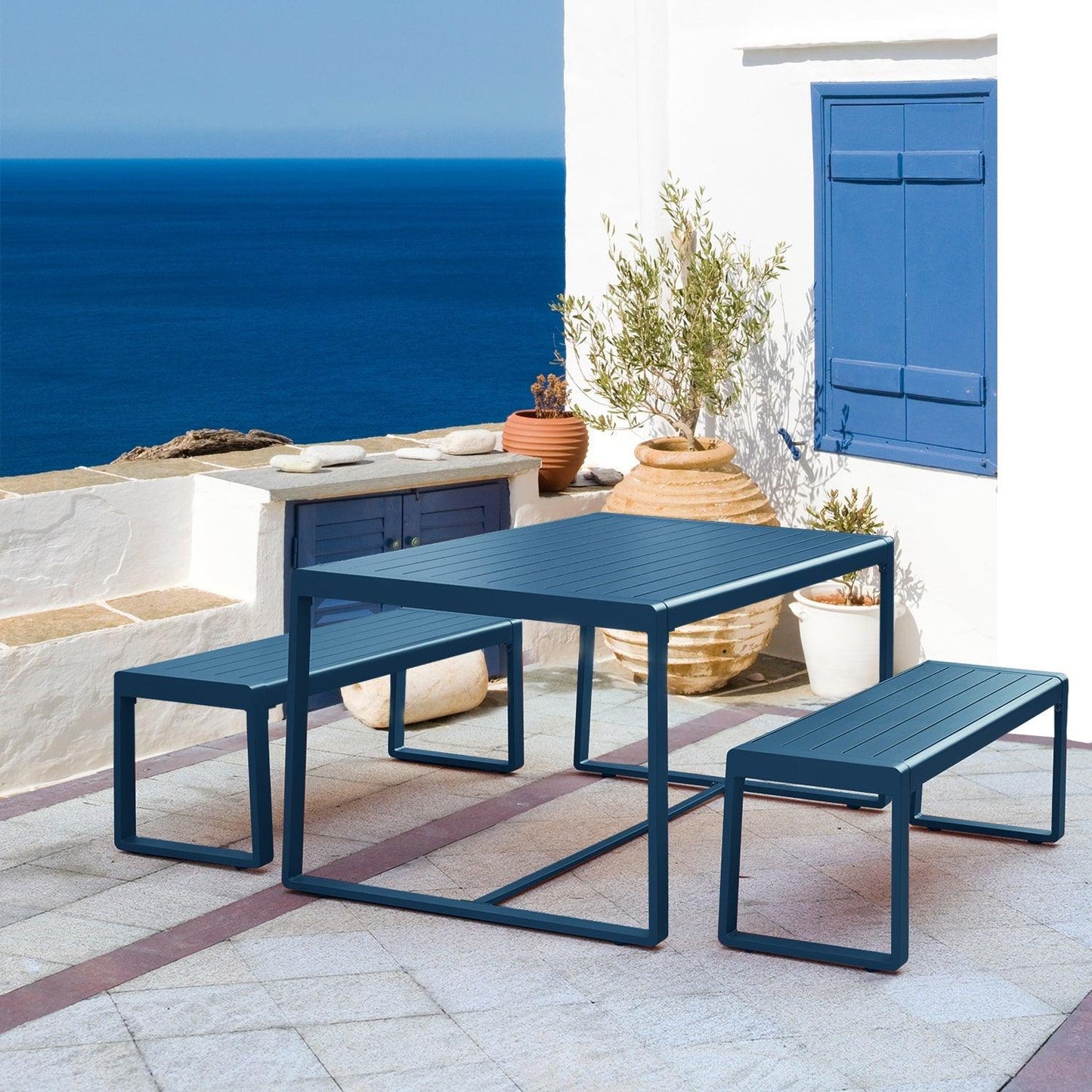 Outdoor 3-Piece Aluminum Picnic Table Set, Rectangular Patio Dining Table with Benches Furniture Aoodor LLC