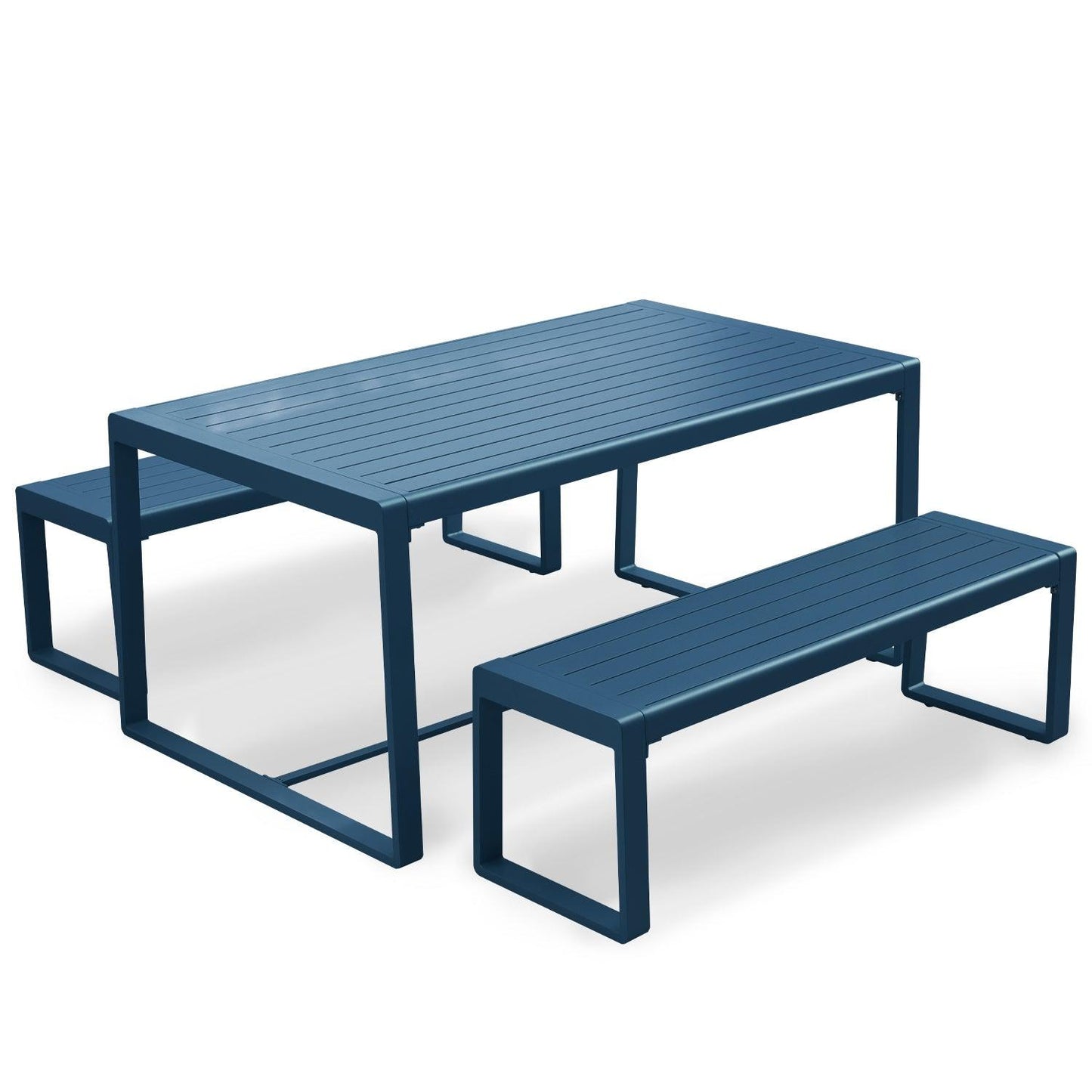 Outdoor 3-Piece Aluminum Picnic Table Set, Rectangular Patio Dining Table with Benches Furniture Aoodor LLC Blue