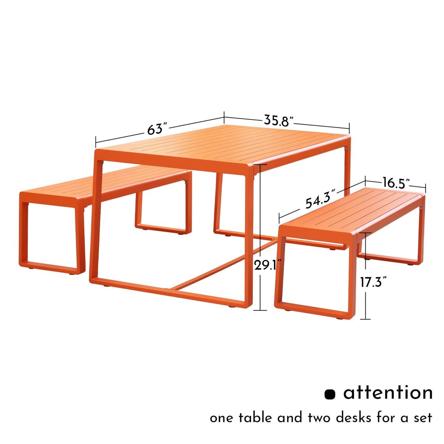 Outdoor 3-Piece Aluminum Picnic Table Set, Rectangular Patio Dining Table with Benches Furniture Aoodor LLC