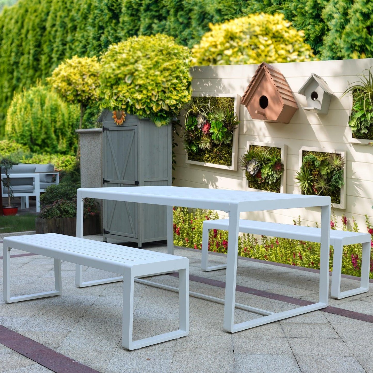 Outdoor 3-Piece Aluminum Picnic Table Set, Rectangular Patio Dining Table with Benches Furniture Aoodor LLC