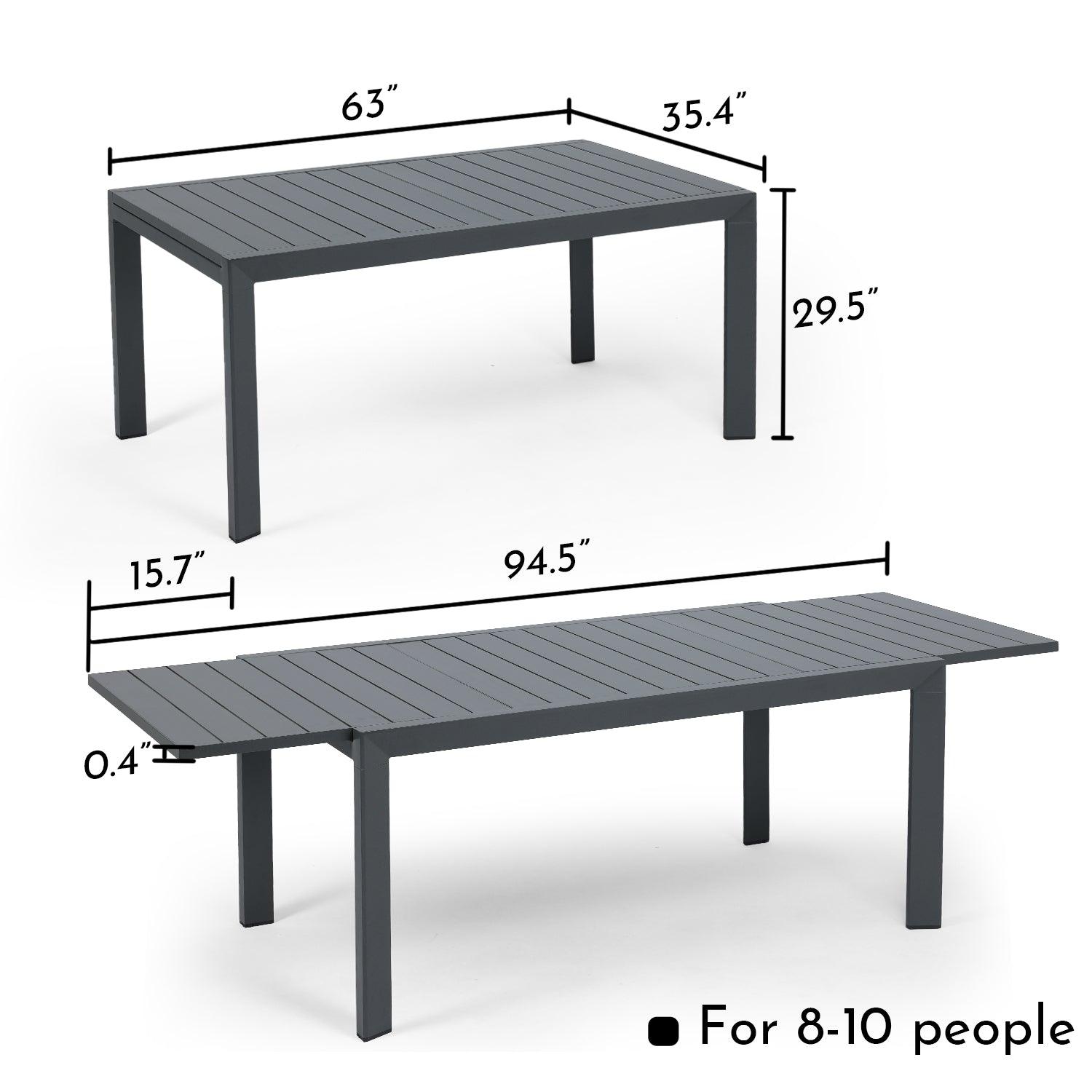 Outdoor 6-10 Person Aluminum Patio Extendable Dining Table - Modern Rectangular Table for Patio, Deck, Garden, Courtyard (Table Only) Furniture Aoodor LLC