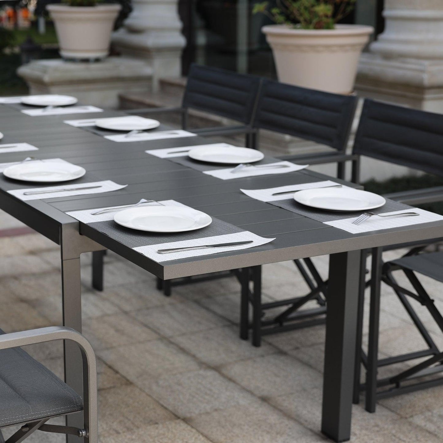 Outdoor 6-10 Person Aluminum Patio Extendable Dining Table - Modern Rectangular Table for Patio, Deck, Garden, Courtyard (Table Only) Furniture Aoodor LLC