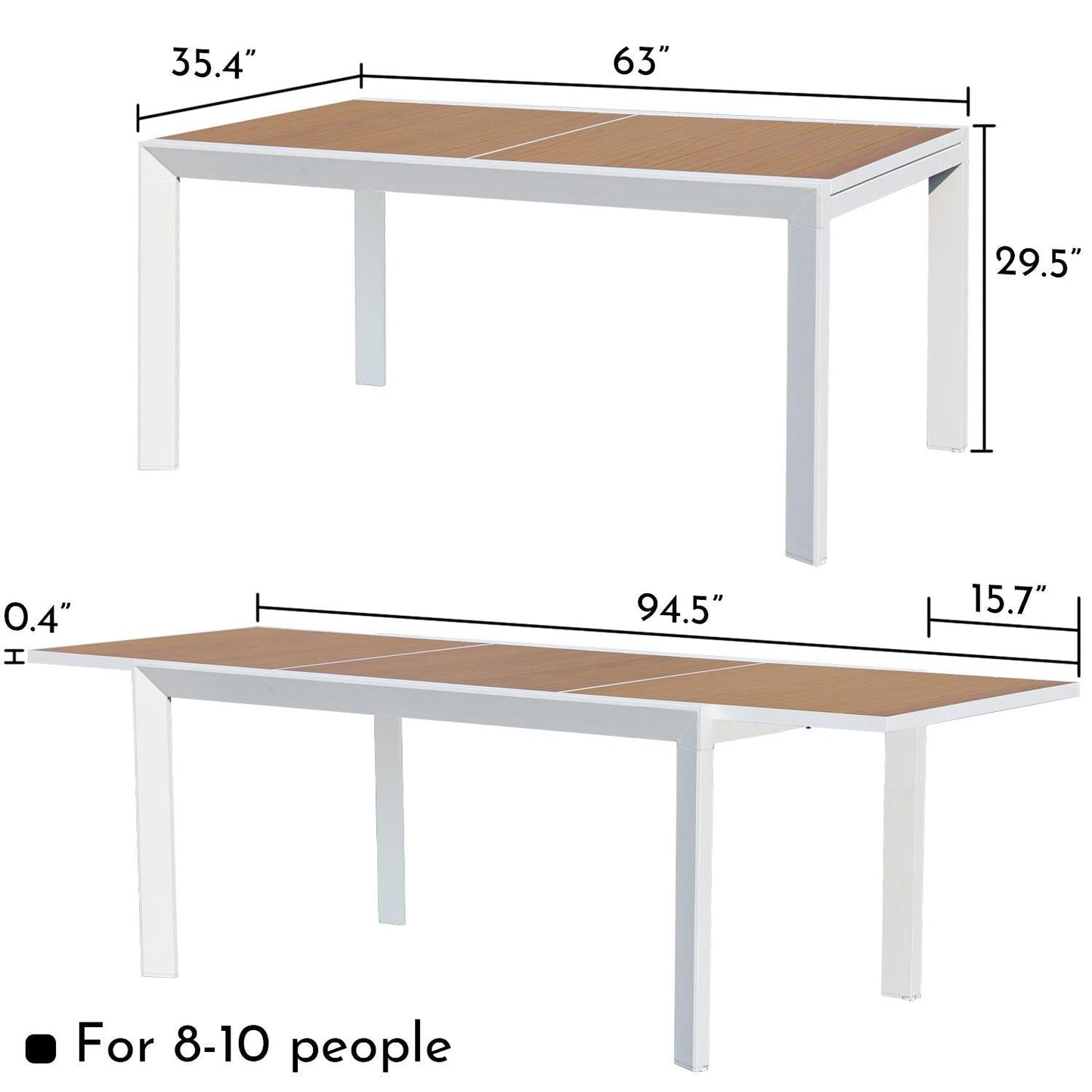 Outdoor 6-10 Person Aluminum Patio Extendable Dining Table - Modern Rectangular Table for Patio, Deck, Garden, Courtyard (Table Only) Furniture Aoodor LLC