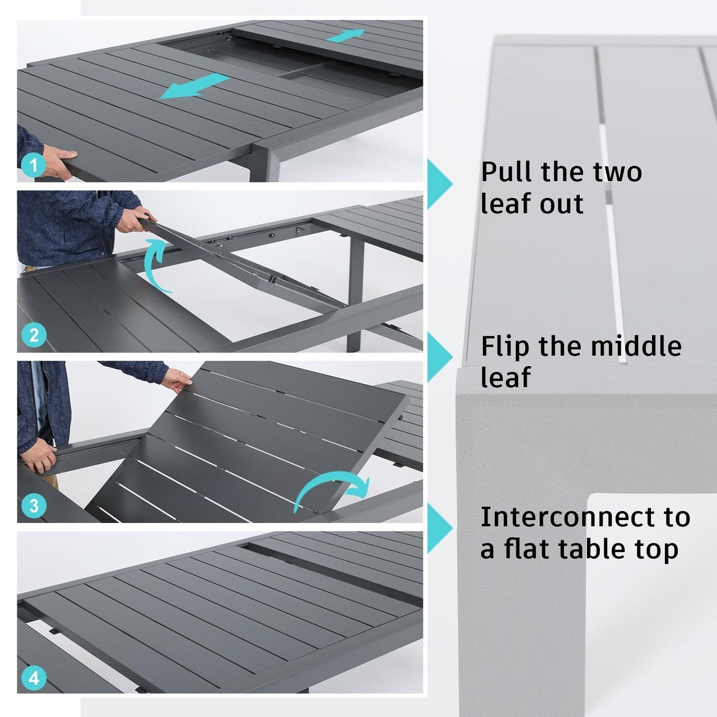 Outdoor 6-10 Person Aluminum Patio Extendable Dining Table - Modern Rectangular Table for Patio, Deck, Garden, Courtyard (Table Only) Furniture Aoodor LLC