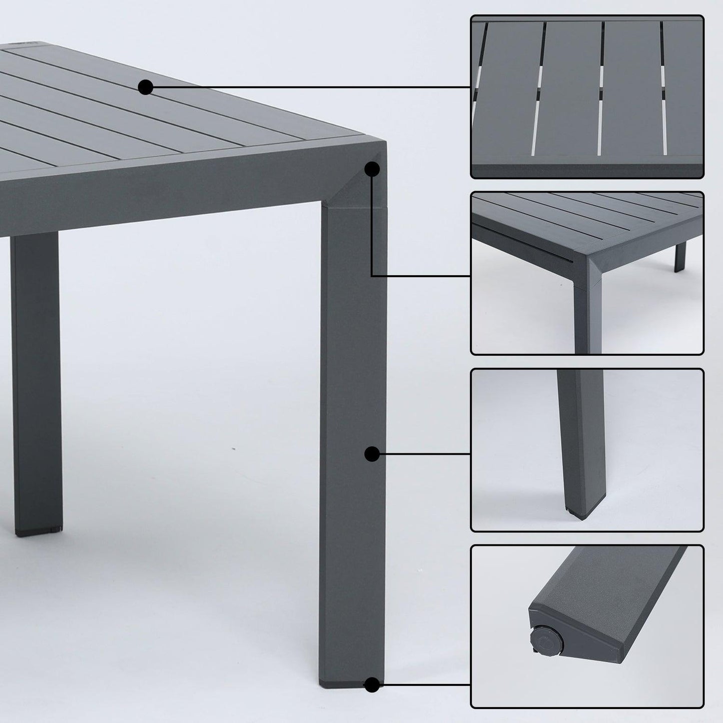 Outdoor 6-10 Person Aluminum Patio Extendable Dining Table - Modern Rectangular Table for Patio, Deck, Garden, Courtyard (Table Only) Furniture Aoodor LLC