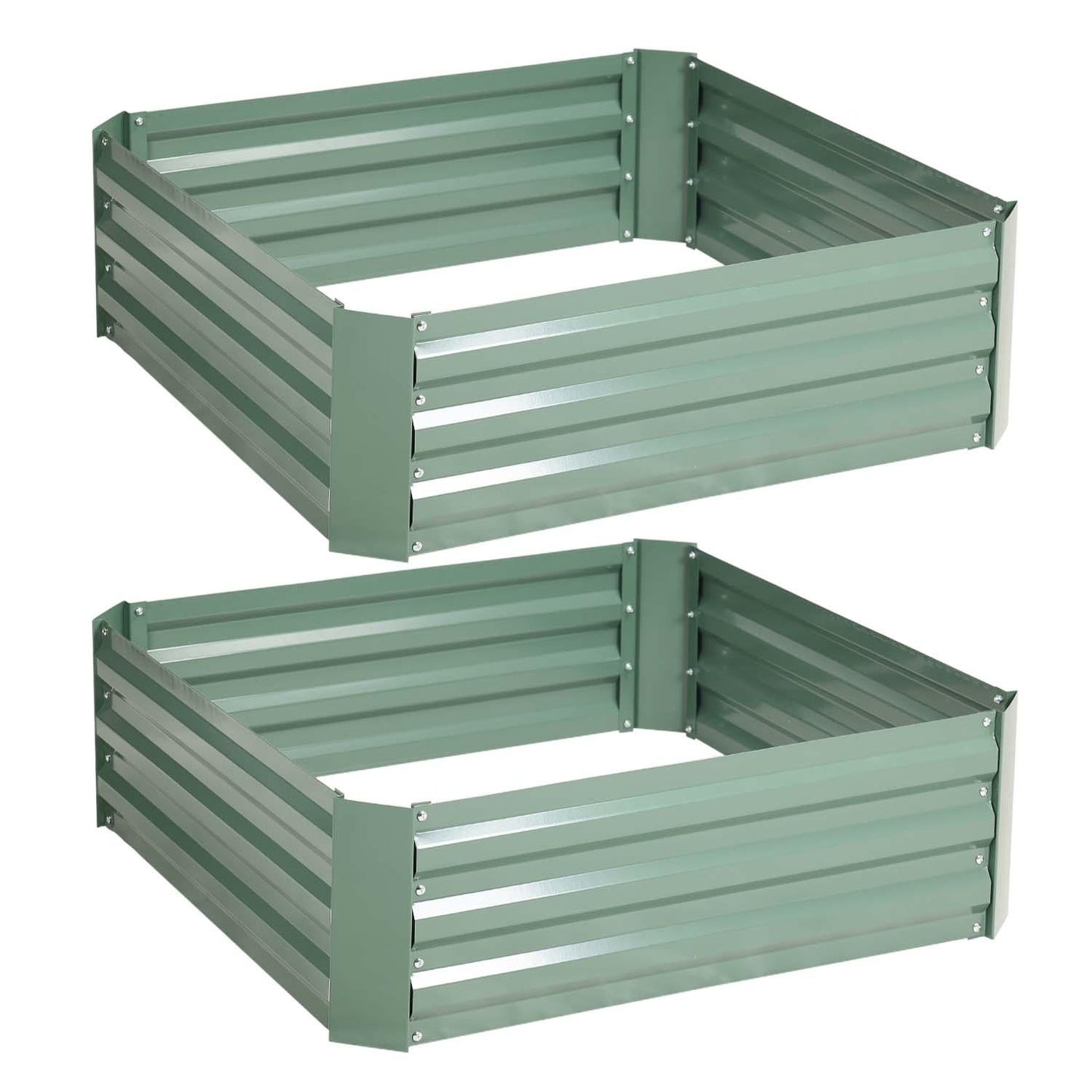 Outdoor Raised Garden Bed 3' x 3' x 1' Galvanized Steel Planter Box - Set of 2 Aoodor Green