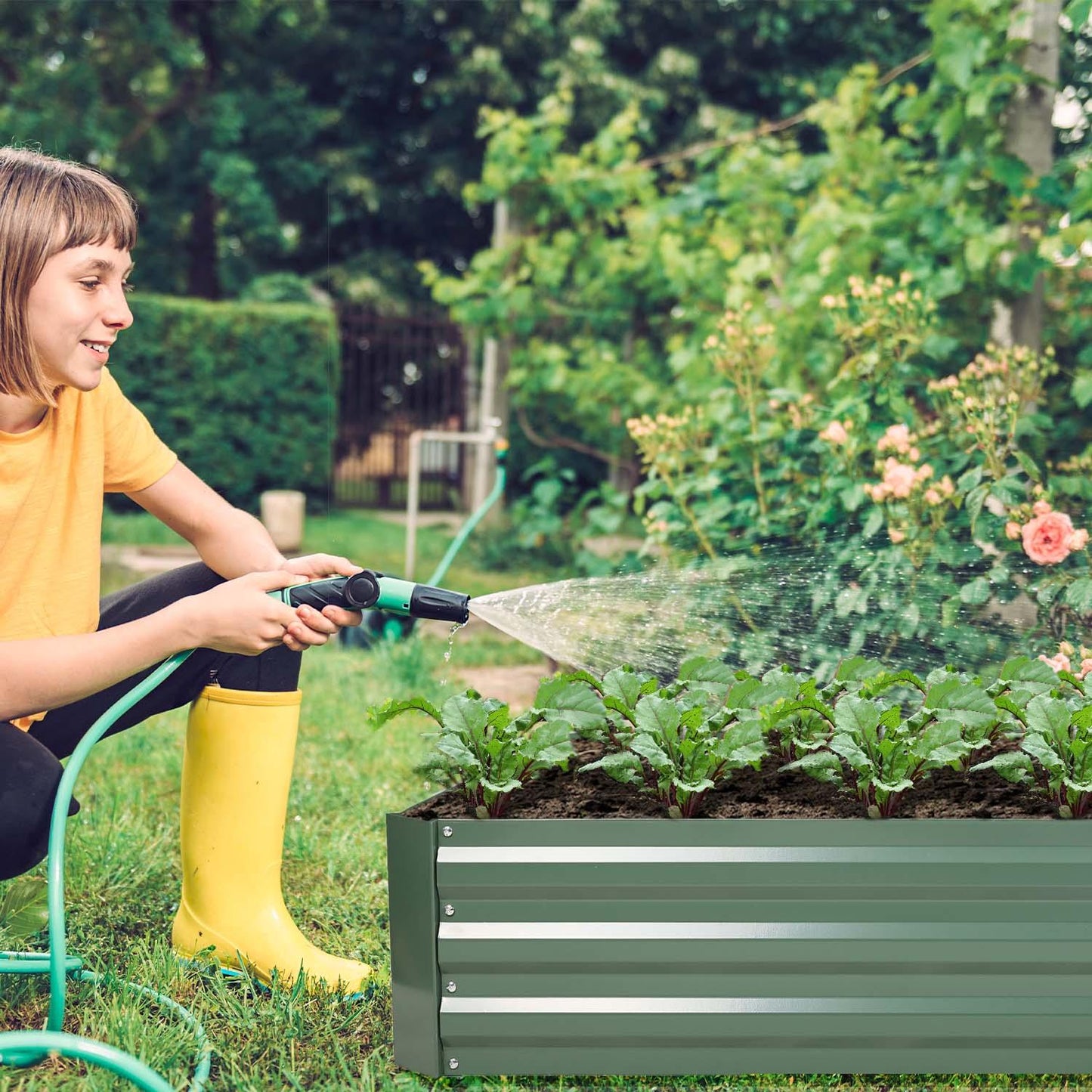 Outdoor Raised Garden Bed 3' x 3' x 1' Galvanized Steel Planter Box - Set of 2 Aoodor
