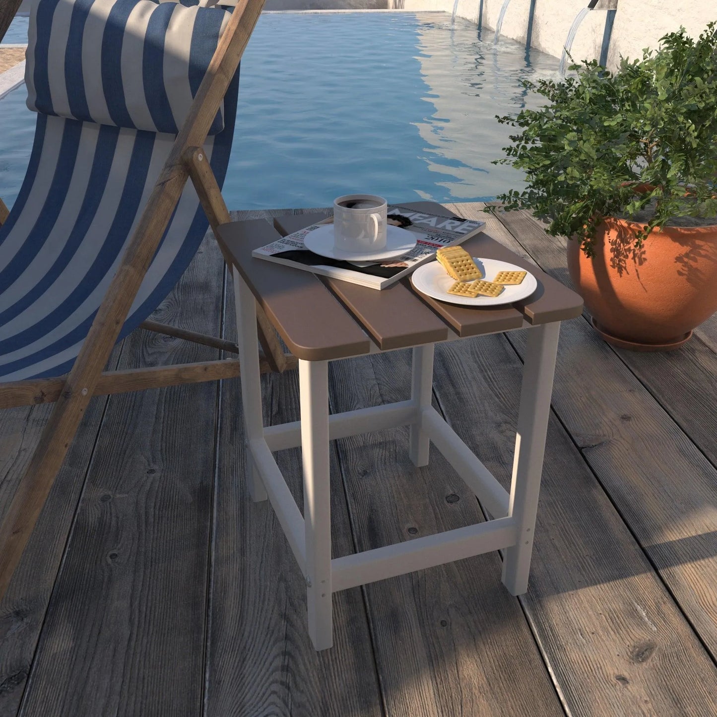 Outdoor Side Table, Square Adirondack Patio End Table for Patio, Pool, Porch Furniture Aoodor