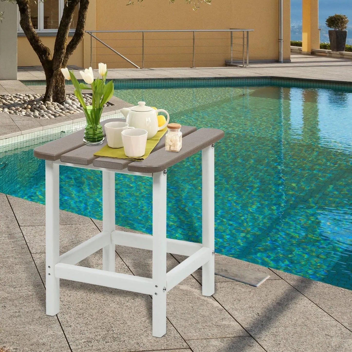Outdoor Side Table, Square Adirondack Patio End Table for Patio, Pool, Porch Furniture Aoodor