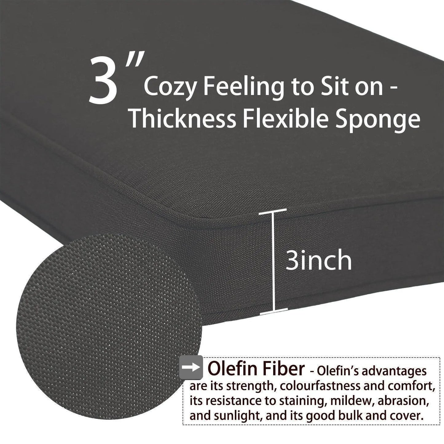 Patio Chaise Lounger Cushions Set of 2, Olefin Fabric, Water-Resistant, 72x21x3 Inches(Only Cushions) CUSHION Aoodor