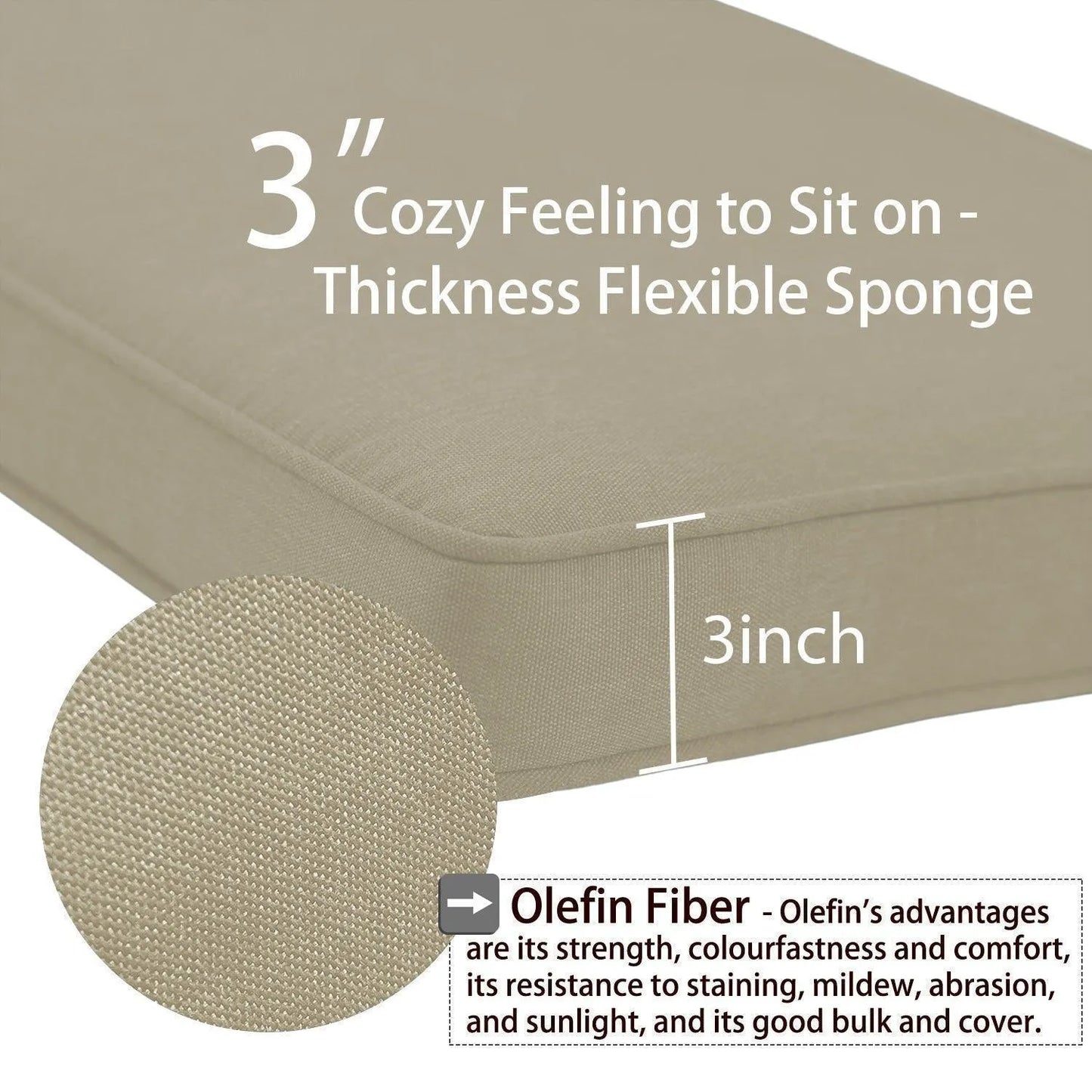 Patio Chaise Lounger Cushions Set of 2, Olefin Fabric, Water-Resistant, 72x21x3 Inches(Only Cushions) CUSHION Aoodor