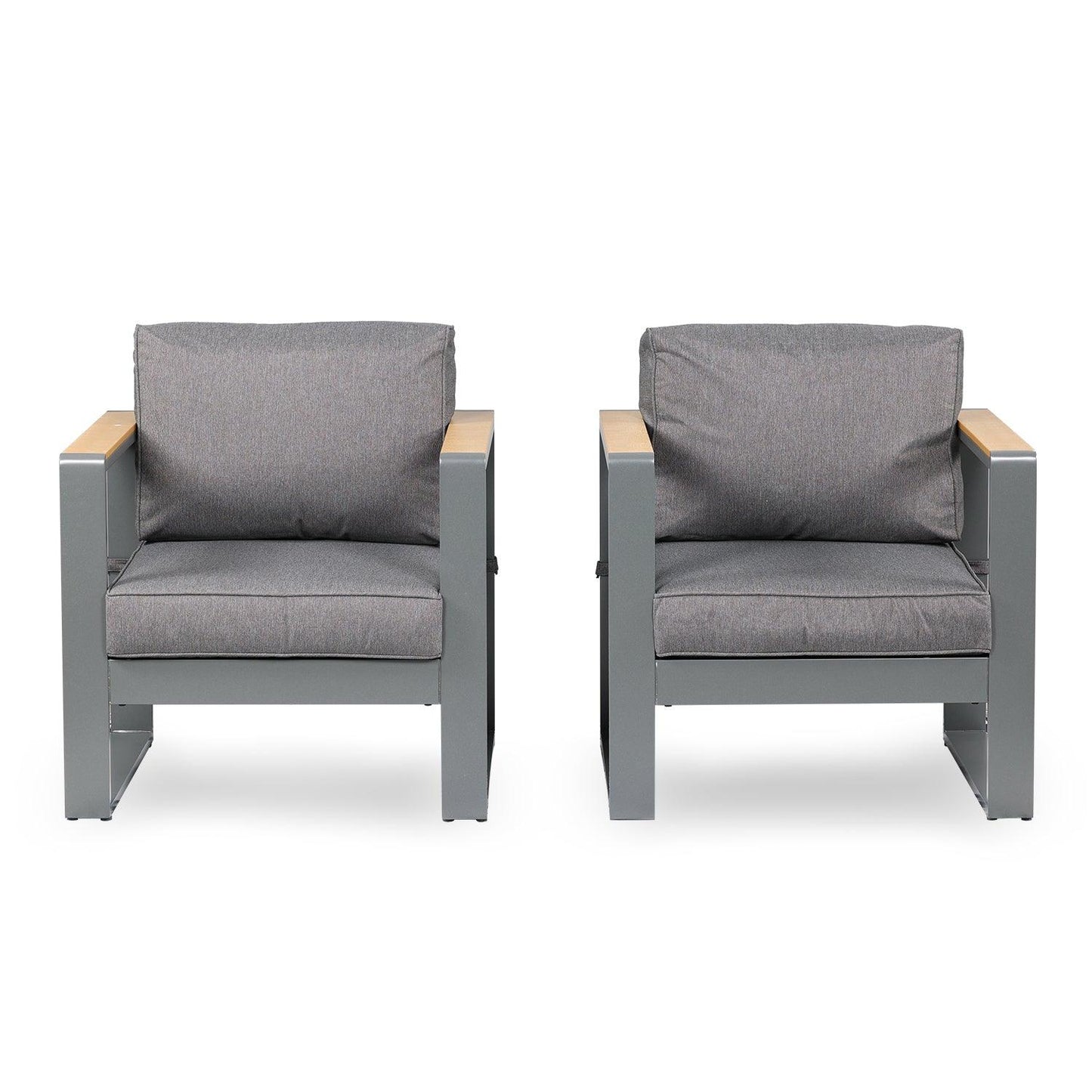 2 PCS Armchairs Aluminum Sofa Couch Deep Seat with Thick Cushions Furniture Aoodor LLC Sofa 2 PCS Dark Grey