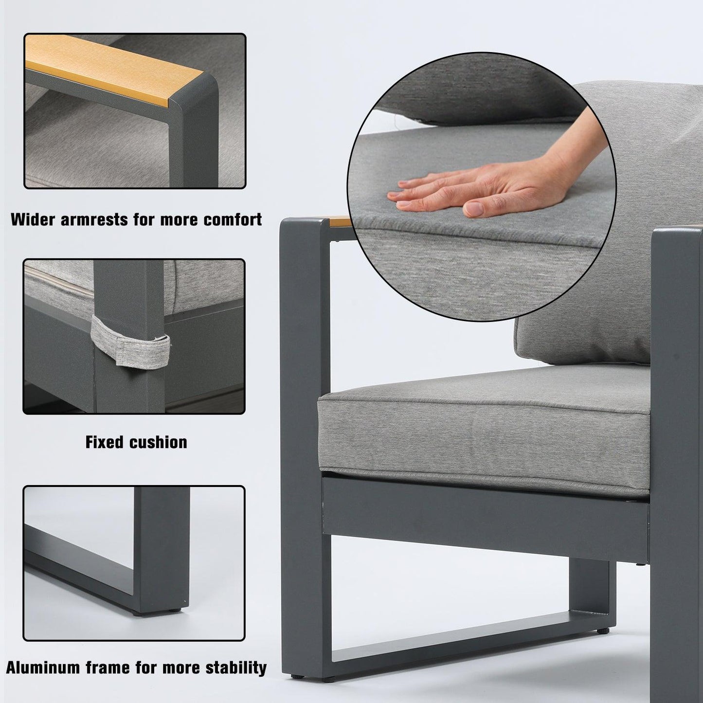 2 PCS Armchairs Aluminum Sofa Couch Deep Seat with Thick Cushions Furniture Aoodor LLC
