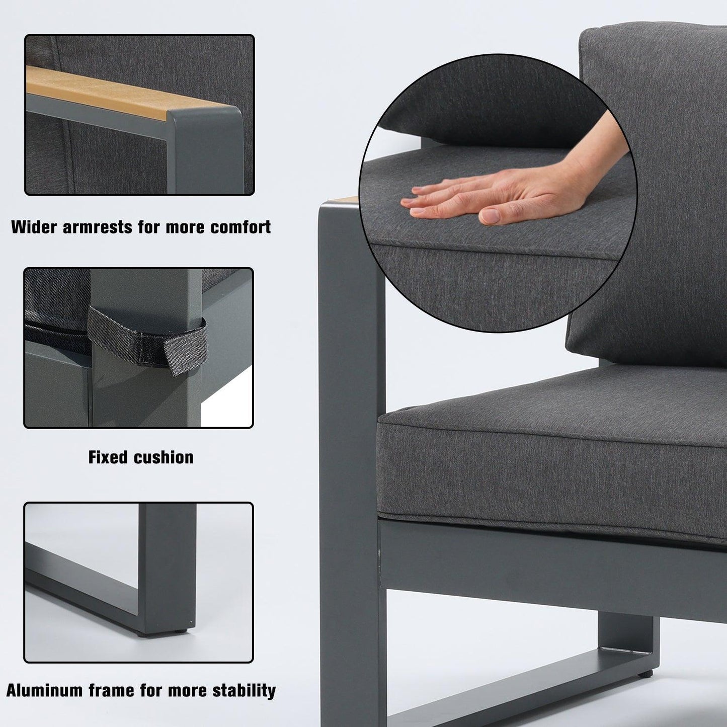 2 PCS Armchairs Aluminum Sofa Couch Deep Seat with Thick Cushions Furniture Aoodor LLC