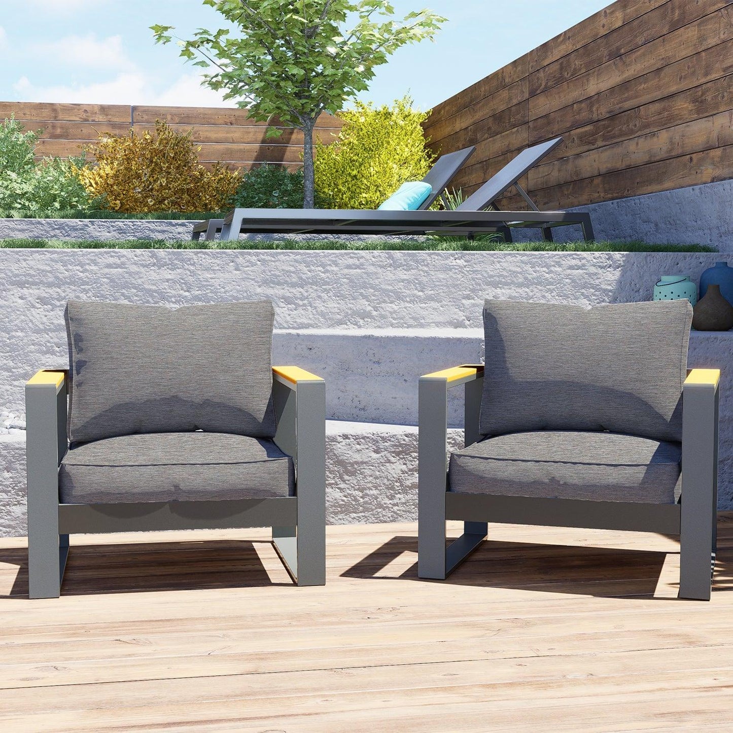 2 PCS Armchairs Aluminum Sofa Couch Deep Seat with Thick Cushions Furniture Aoodor LLC