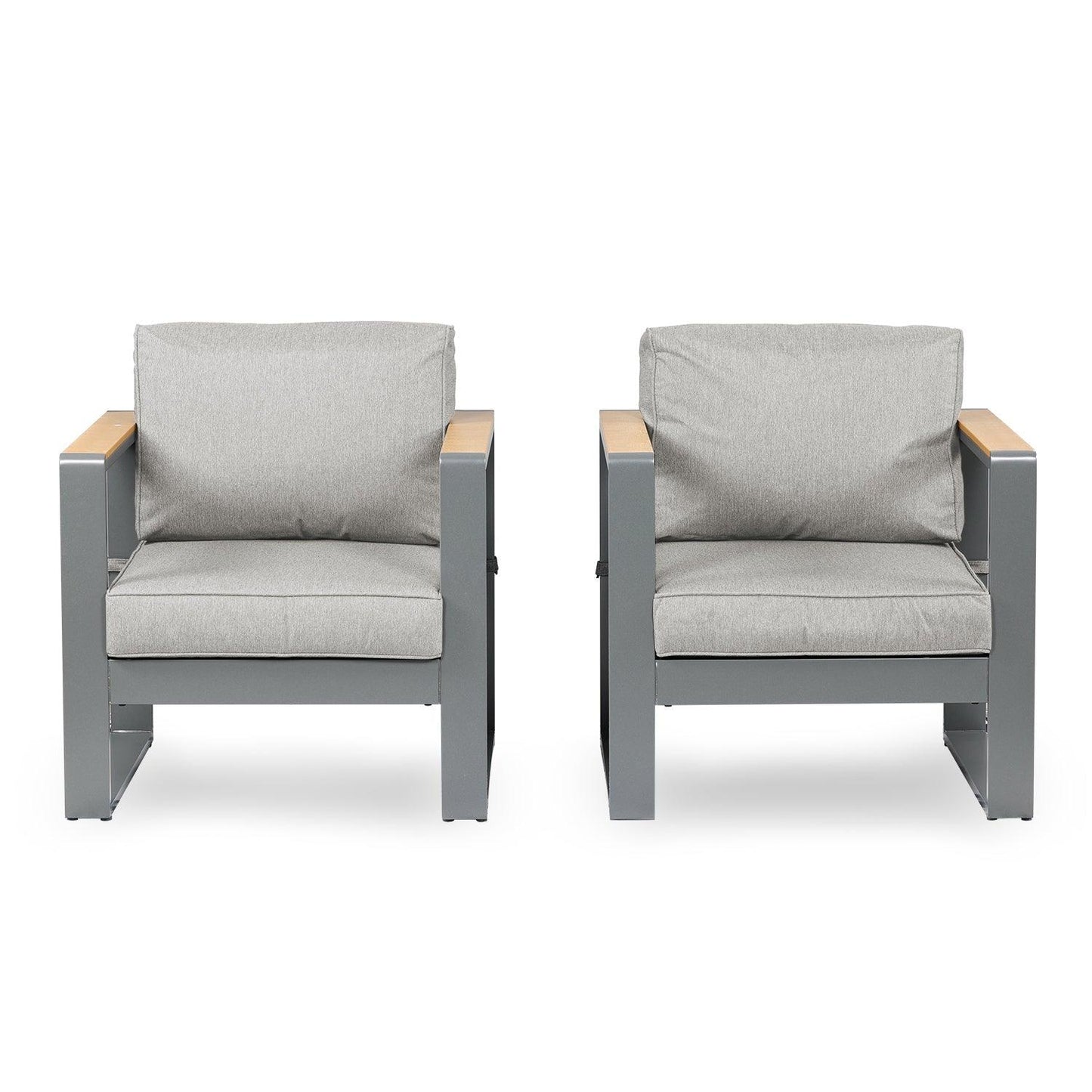 2 PCS Armchairs Aluminum Sofa Couch Deep Seat with Thick Cushions Furniture Aoodor LLC Sofa 2 PCS Light Grey