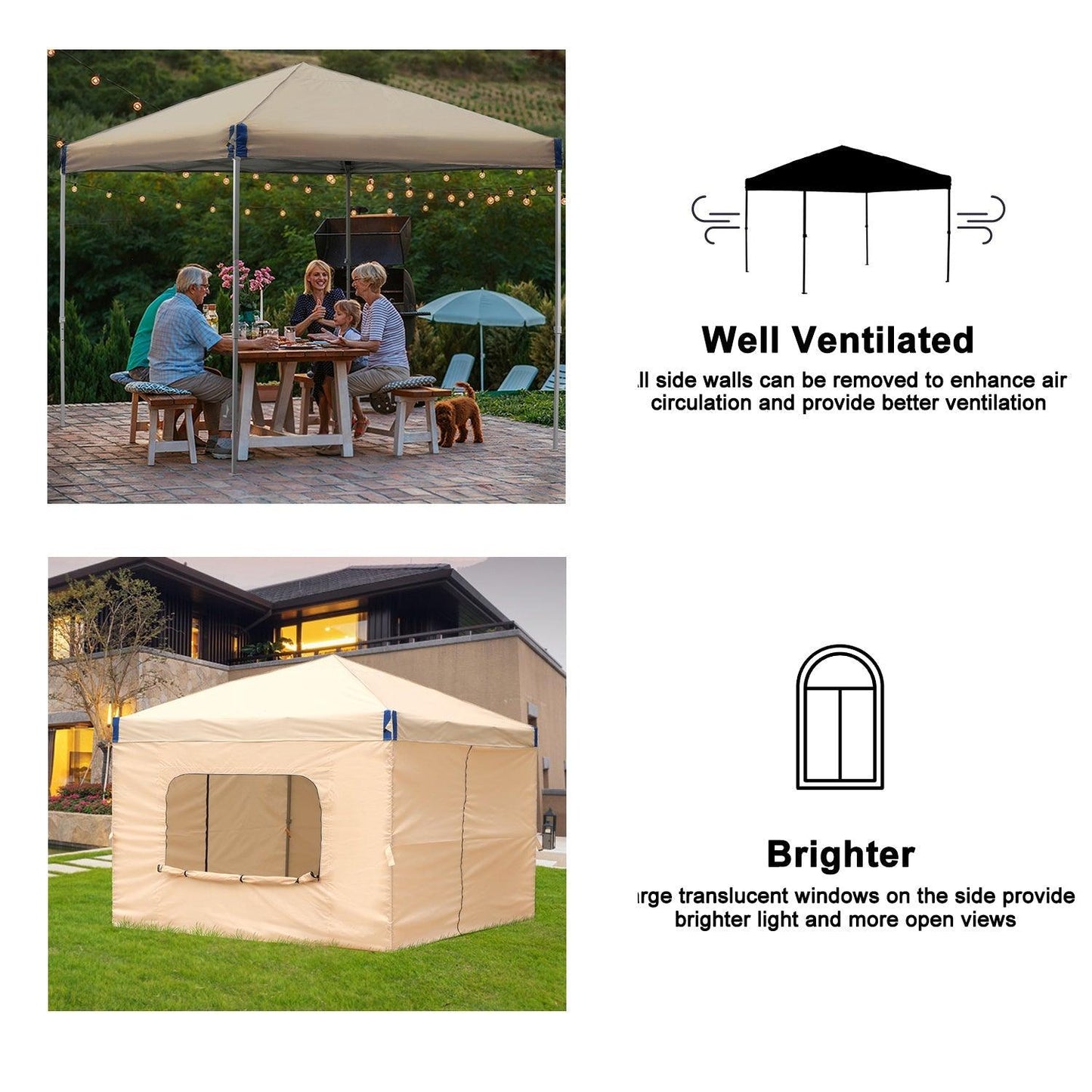 Pop Up Canopy Tent with Removable Mesh Window Sidewalls Gazebo part Aoodor LLC