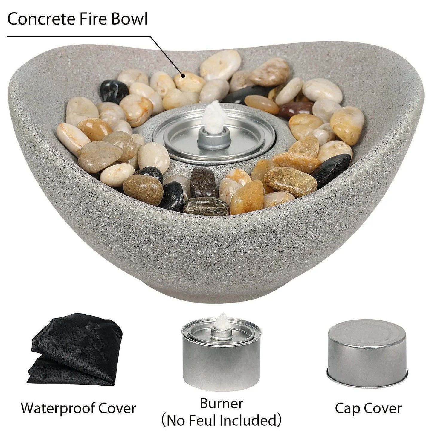 Portable Concrete Fire Pit - Indoor/Outdoor Tabletop Fireplace for Balcony, Patio Decor Tool Aoodor