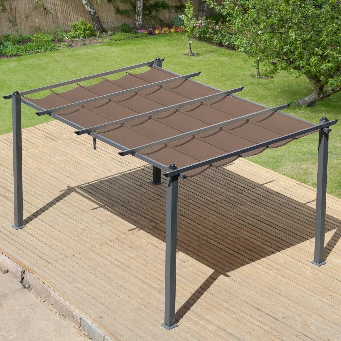 Replacement Pergola Canopy - Retractable Shade in Dark Brown Fabric for 10 x 10 ft /10 x 13 ft Pergola Pergola Aoodor LLC