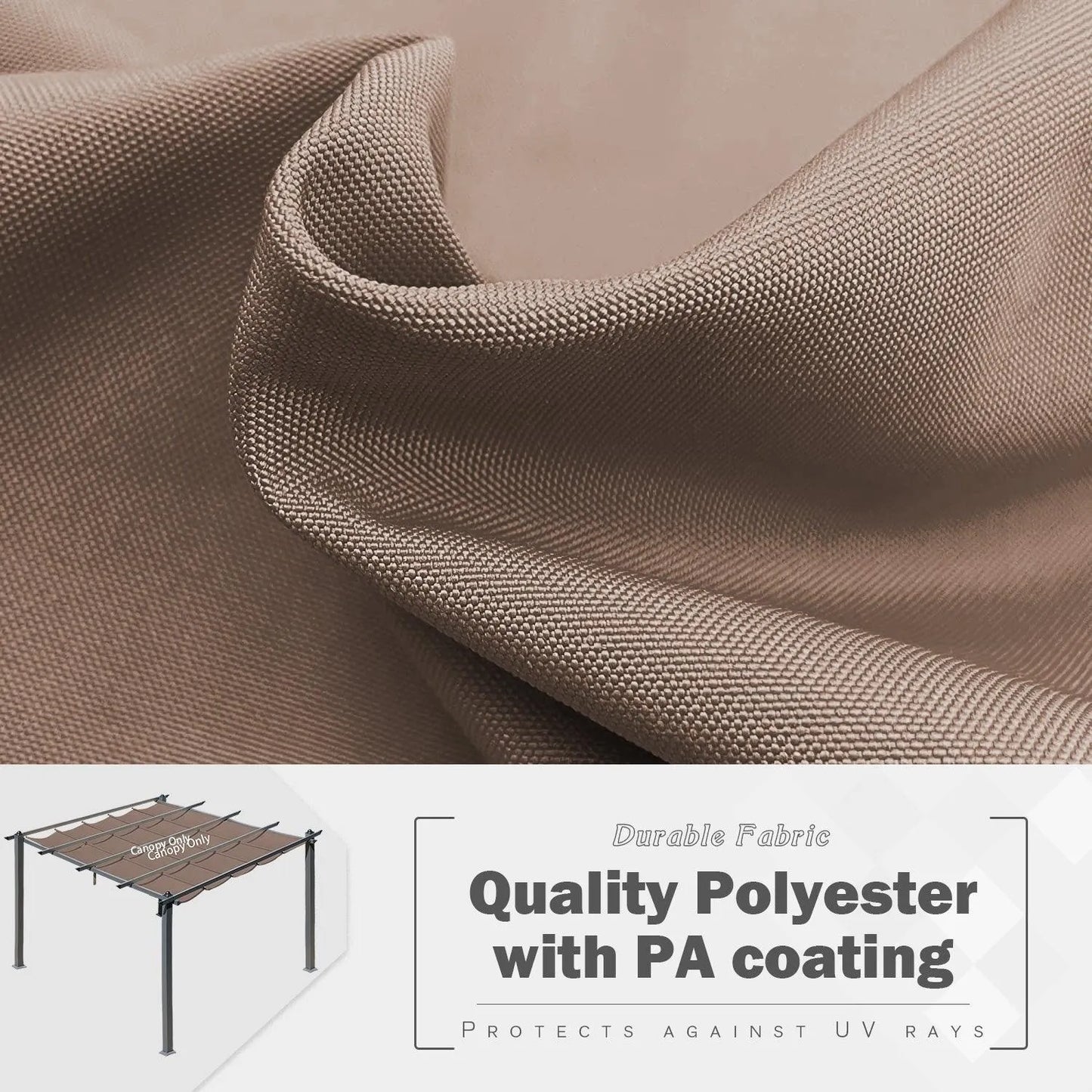 Replacement Pergola Canopy - Retractable Shade in Dark Brown Fabric for 10 x 10 ft /10 x 13 ft Pergola Pergola Aoodor LLC