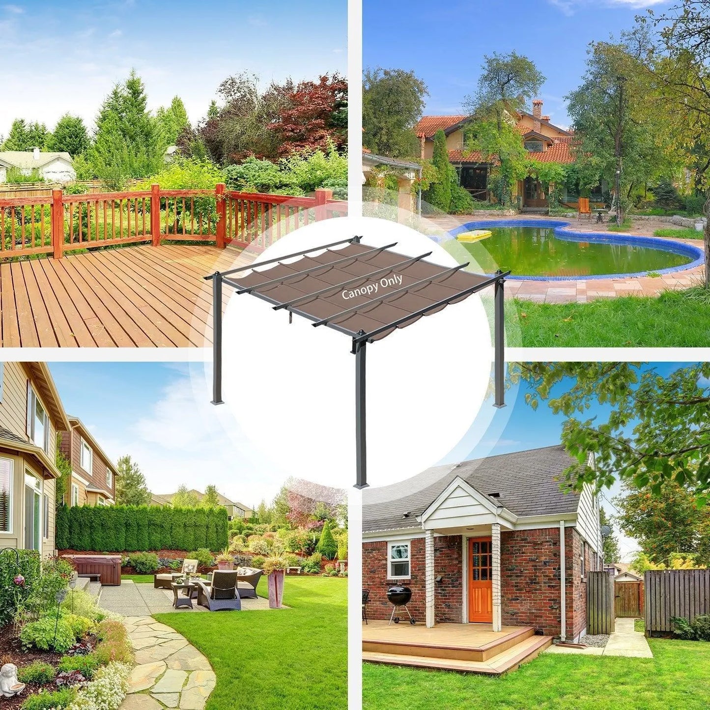 Replacement Pergola Canopy - Retractable Shade in Dark Brown Fabric for 10 x 10 ft /10 x 13 ft Pergola Pergola Aoodor LLC