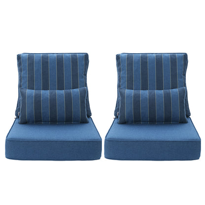 Outdoor Deep Seat Cushion Set with Lumbar Pillow, Patio Chair Back & Seat Cushions, Dark Blue Stripes