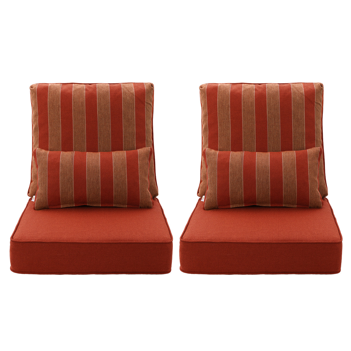 Outdoor Deep Seat Cushion Set with Lumbar Pillow, Patio Chair Back & Seat Cushions, Wine Red Stripes