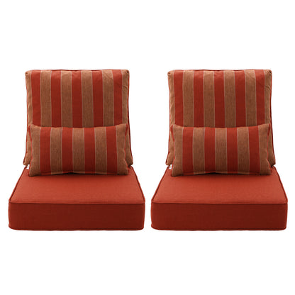 Outdoor Deep Seat Cushion Set with Lumbar Pillow, Patio Chair Back & Seat Cushions, Wine Red Stripes