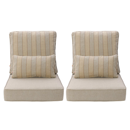 Outdoor Deep Seat Cushion Set with Lumbar Pillow, Patio Chair Back & Seat Cushions, Khaki Stripes