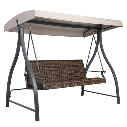 3-Seat Outdoor Rattan Patio Swing with Adjustable Canopy