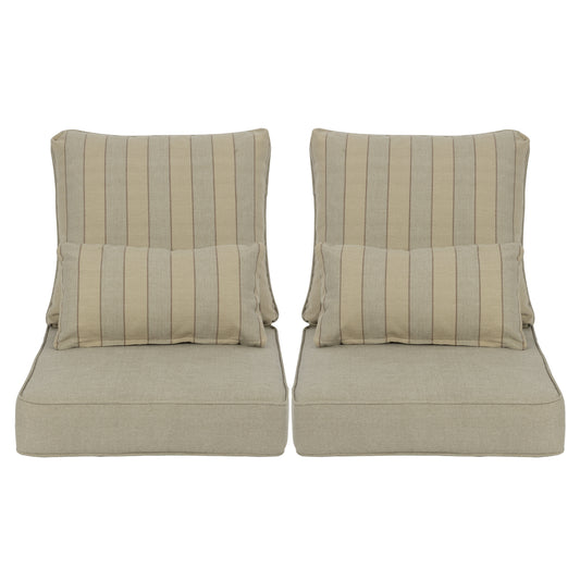 Patio Deep Chair Cushion, 2 Back 2 Seater 2 Pillow, Khaki Stripe