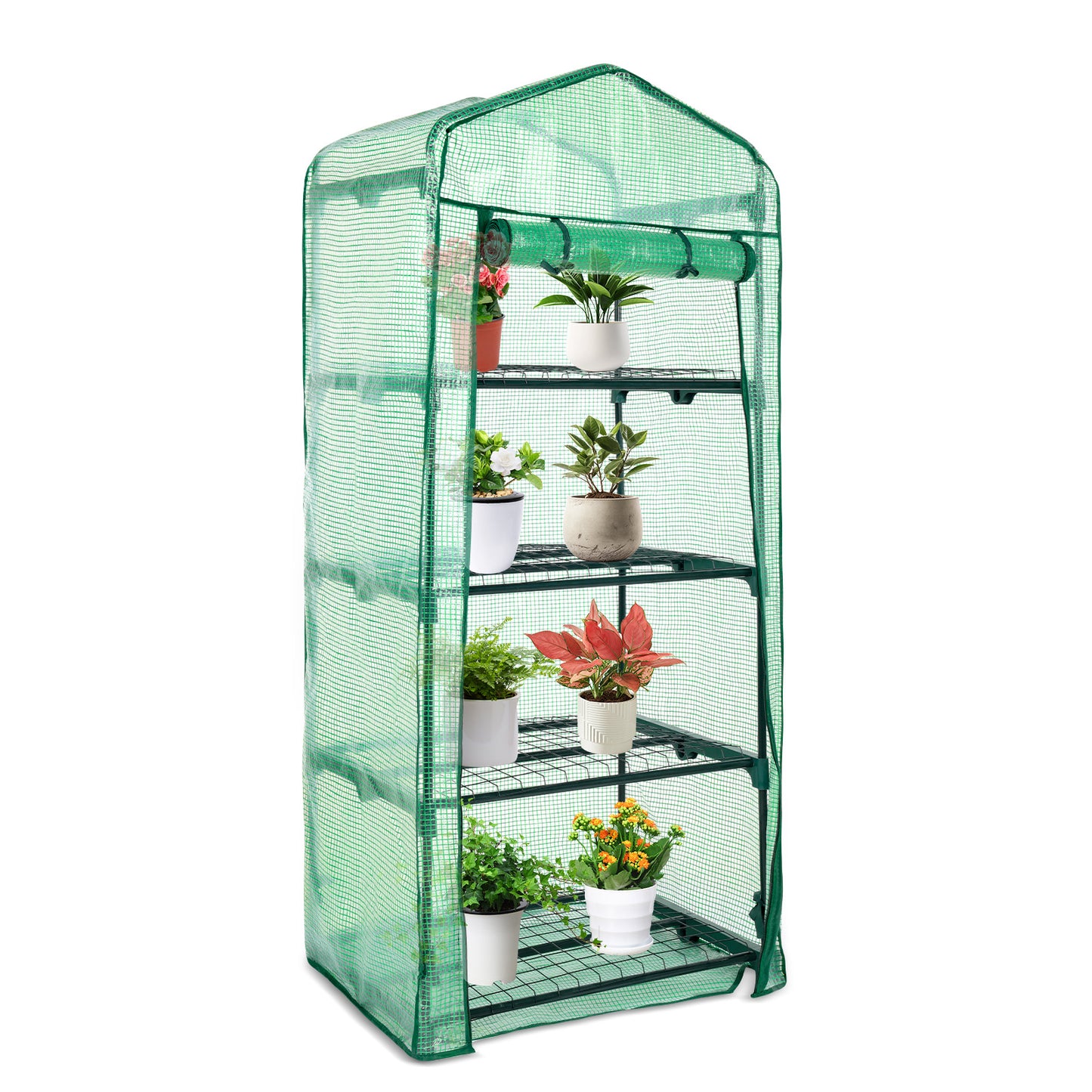 4 Tier Upgrade Greenhouse with Protective PE Base, Green